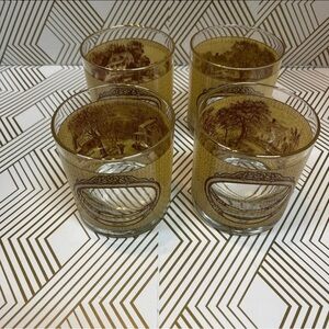 Vintage Currier and Ives Houze Glass Four Seasons Set of 4 Rocks Glasses